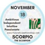 November 18 zodiac (Scorpio) Birthday Personality, Birthstone, Compatibility, Ruling Planet, Element, Health and Advice