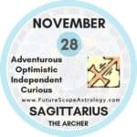 November 28 Zodiac (Sagittarius) Birthday Personality, Birthstone, Compatibility, Ruling Planet, Element, Health and Advice