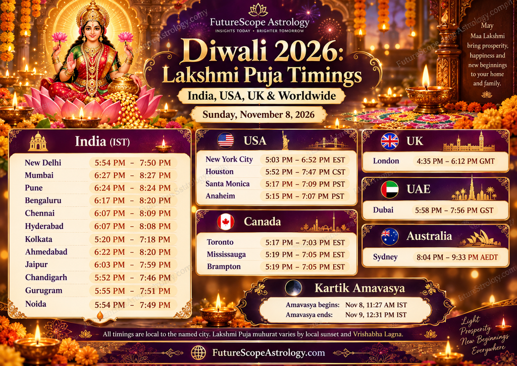 Diwali 2026: Lakshmi Puja Timings in India, USA, UK & Worldwide